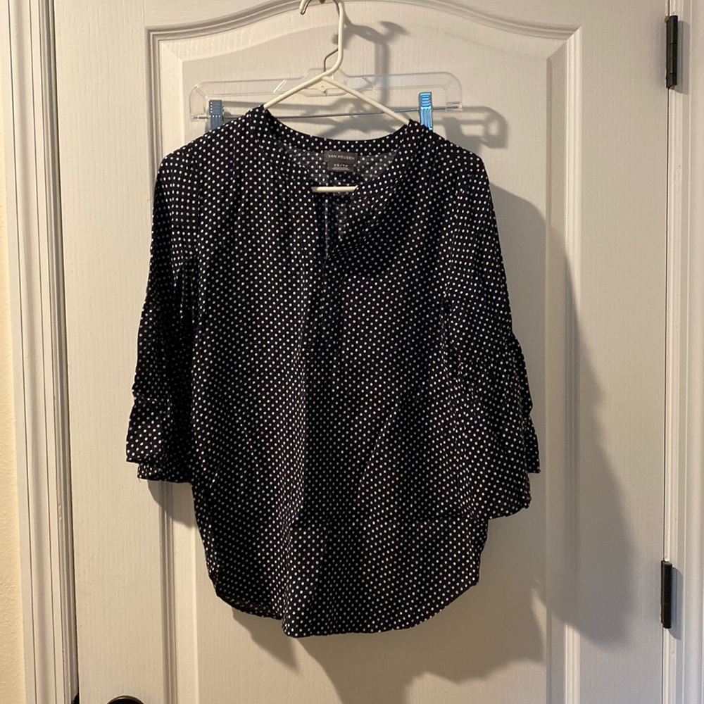 Navy and white polka dot Van Heusen blouse